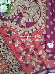 KALAMKARI PRINT KAJU SILK SAREE ORANGE