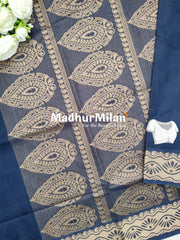 SUTI EMBOSE BORDER COTTON SAREE NAVY BLUE