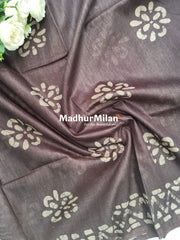 BHAGALPURI BATIC PRINT SAREE BROWN