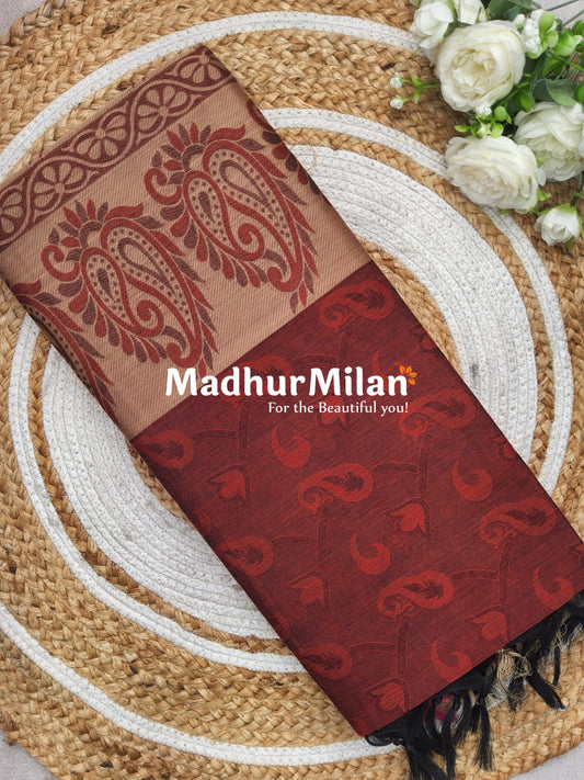 SUTI EMBOSE BORDER COTTON SAREE RUST