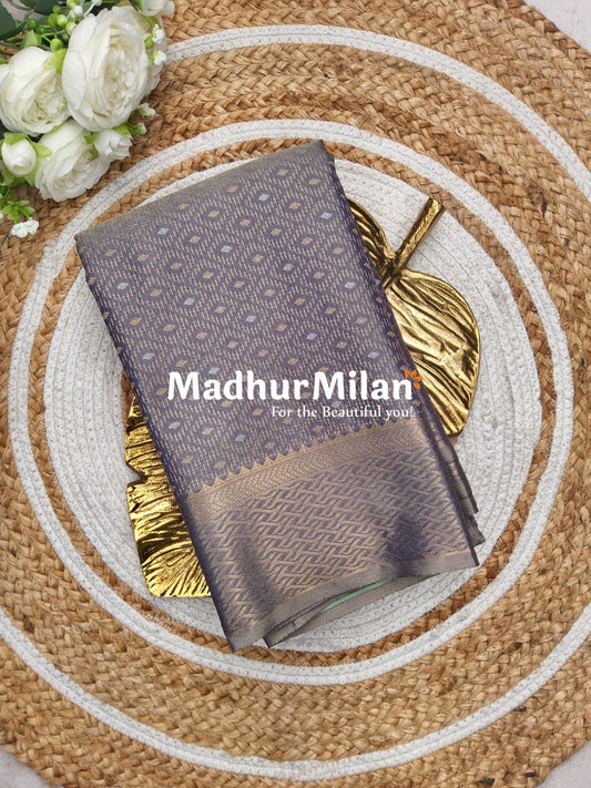 RUBY TUSSER SILK SAREE GREY GREEN