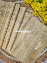 EMBROIDERY KORA SILK COTTON SAREE YELLOW