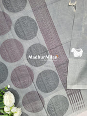 SUTI STRIPED BUTTA BORDER WEAVING COTTON SAREE GREY