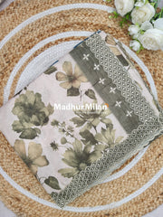 FLORAL TISSUE SAREE DUSTY GREEN