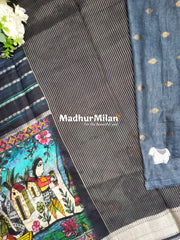 CHITRA PRINTS CREPE SAREE AQUA DEEP GREY