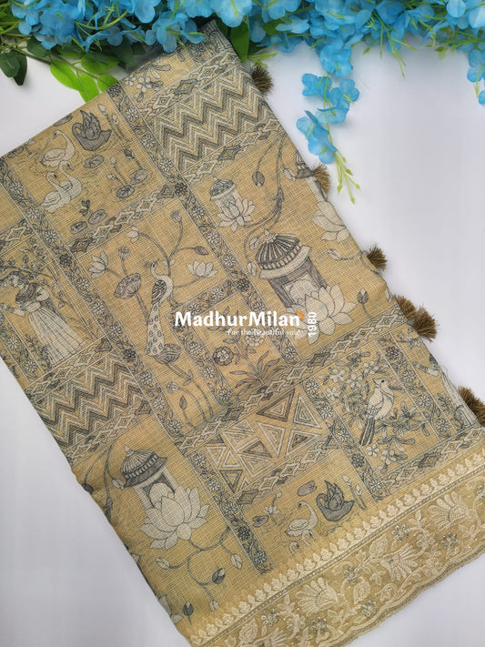 KOTA EMBROIDERY BODER WORK SAREE YELLOW