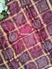 CHECKS AJRAKH PRINT GAJI MODAL SAREE BROWN