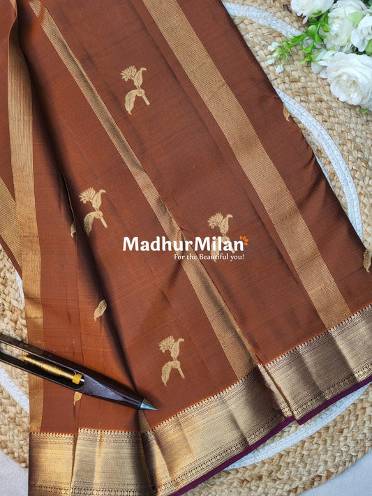 KANCHI BUTTA BORDER SAREE RUST WINE