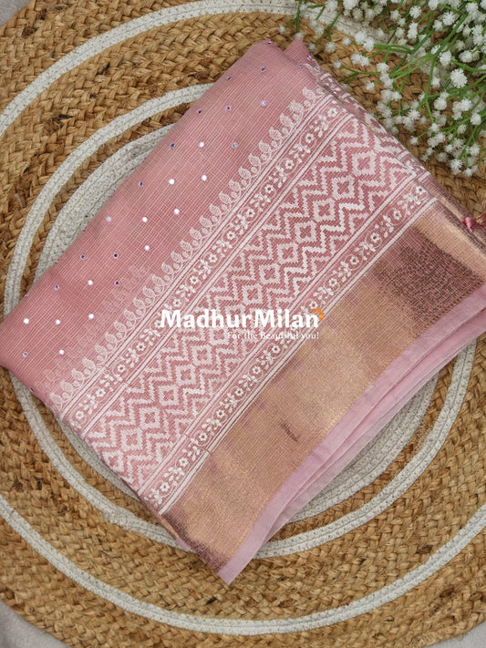 MONGA KOTA MIRROR WORK SAREE PEACH