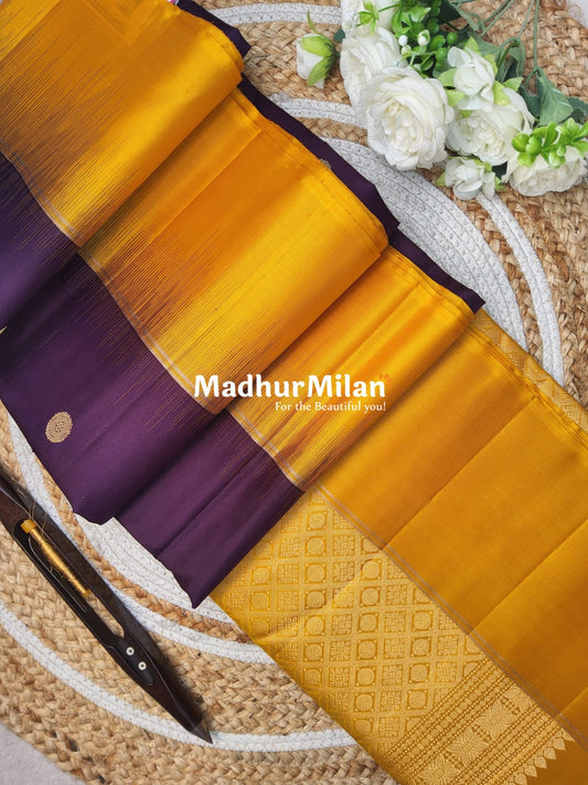 BUTTA BORDER SOFT SILK SAREE PURPLE YELLOW
