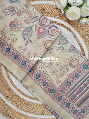 FLORAL DIGITAL SEMI TUSSER SILK SAREE DUSTY GREEN