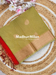 KOVAI SILK COTTON SAREE OLIVE GREEN RED