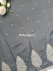 KUSHI SILK EMBROIDERY WORK SAREE GREY
