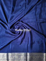 MAYA BANARASI CREPE PLAIN BODY GOLD JARI BORDER SAREE NAVY BLUE