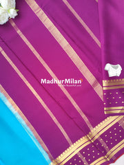 BENTEX BUTTA BORDER PURE CREPE SILK SAREE BLUE MEGENTA RED