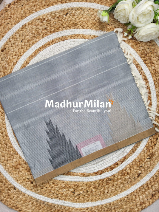 SUTI TEMPLE BUTTA BORDER COTTON SAREE GREY