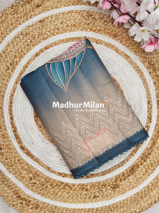 PEACOCK SILK SEMI TUSSER SAREE BLUE