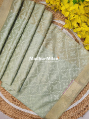 EMBROIDERY KORA SILK COTTON SAREE PISTA