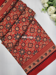 AJRAKH PRINT GAJI MODAL SAREE RED