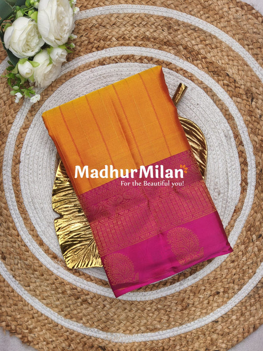 KANCHI STRIPES BIT BUTTA BORDER GOLDEN YELLOW PINK