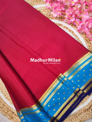 BENTEX BUTTA BORDER PURE CREPE SILK SAREE RED BLUE NAVY