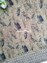 CHANDERI FLAMINGO EMBROIDERY WORK SAREE OLIVE