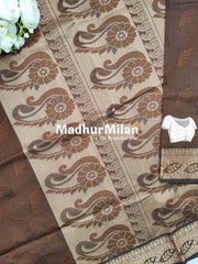 SUTI EMBOSE BORDER COTTON SAREE BROWN