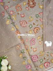 TISSUE KOTA WORK SAREE DUSTY BROWN