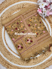 LENIN TISSUE EMBROIDERY WORK SAREE DUSTY YELLOW