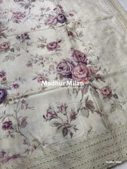 SEMI TUSSER FLORAL PRINTED BORDER EMBRIODERY SAREE - DUSTY PINK