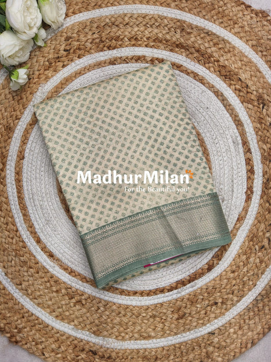 ASSAM SILK PRINTED SAREE DUSTY GREEN