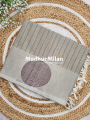 SUTI STRIPED BUTTA BORDER WEAVING COTTON SAREE DUSTY LIGHT GREEN