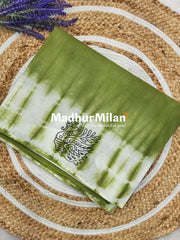 CHUNADI BLOCK PRINTED COTTON SAREE PISTA GREEN