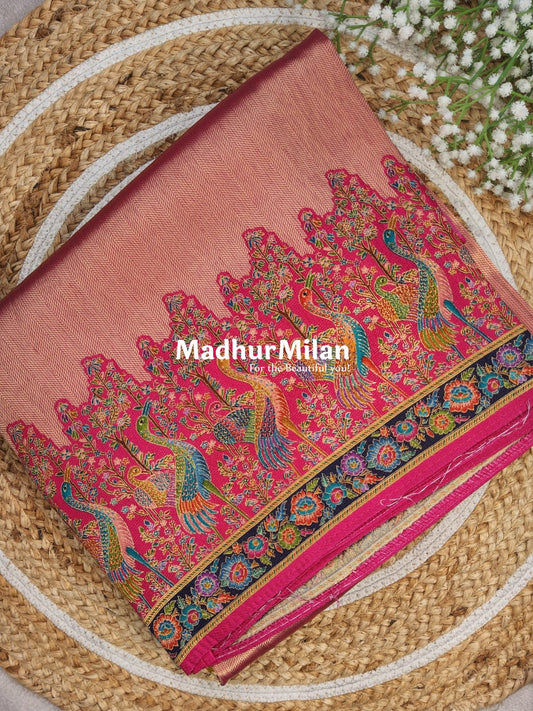 BANARASI ALFA MEENA WEAVE SAREE PINK