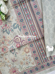 FLORAL DIGITAL SEMI TUSSER SILK SAREE DUSTY GREY