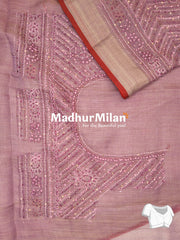 LENIN TISSUE EMBROIDERY WORK SAREE DUSTY ROSE PINK