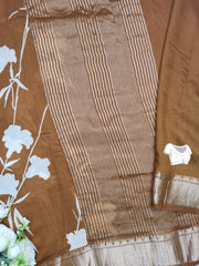 FLORAL PRINT ASSAM SILK SAREE RICH BROWN