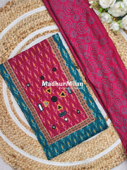 PATOLA PRINT COTTON UNSTITCHED SALWAR SUIT DARK TEAL