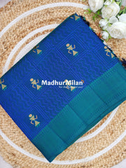 WARLI EMBROIDERY WORK RAW SILK SAREE PEACOCK