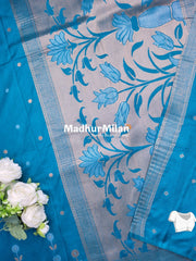 SUNFLOWER MALAI SILK SAREE FIROZI BLUE