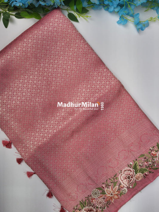 SOFT SILK EMBROIDERY WORK SAREE PINK