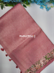 SOFT SILK EMBROIDERY WORK SAREE PINK