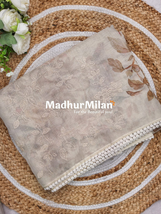 GOLD TISSUE EMBROIDERY WORK SAREE DUSTY GOLD