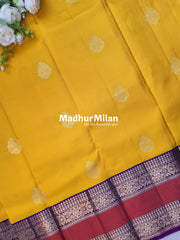 KANCHI BUTTA BENTEX BORDER SAREE YELLOW PURPLE