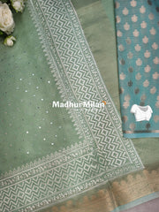 MONGA KOTA MIRROR WORK SAREE AQUA