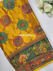 PASHMINA SATIN BROCADE SAREE MUSTARD