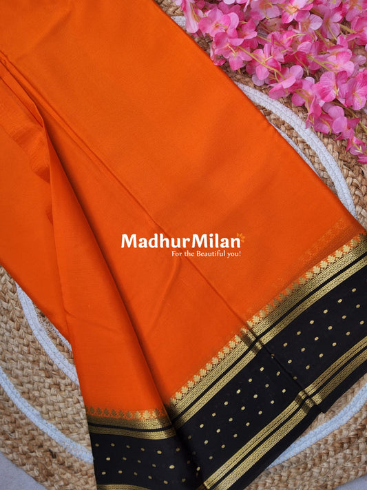 BENTEX BUTTA BORDER PURE CREPE SILK SAREE ORANGE BROWN