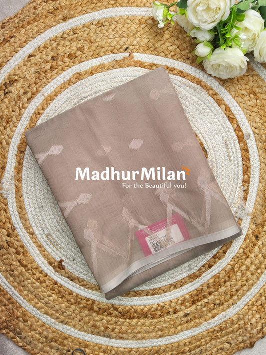 KOVAI ZIG ZAG BORDER SILK COTTON SAREE TAUPE