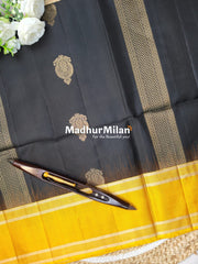 STRIPES BORDER BUTTA SOFT SILK SAREE BLACK YELLOW
