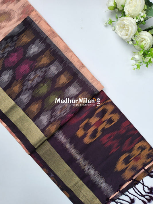 RUBY PATTOLA SILK TISSUE BORDER PEACH BROWN